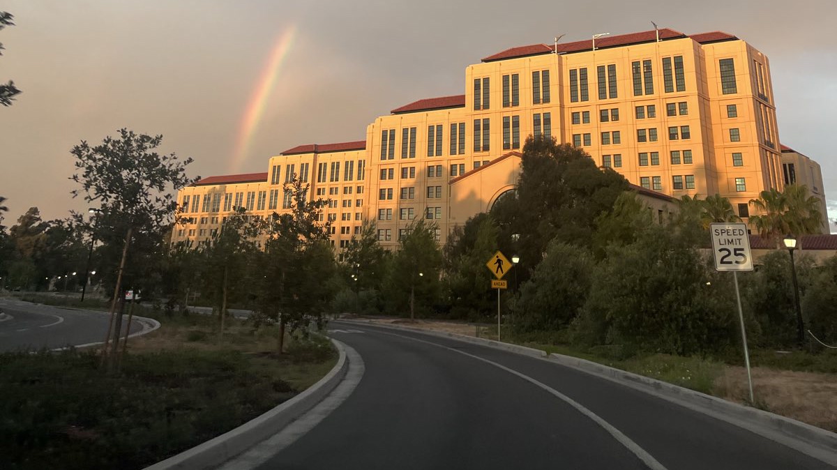 Rainbow over a Stanford building
